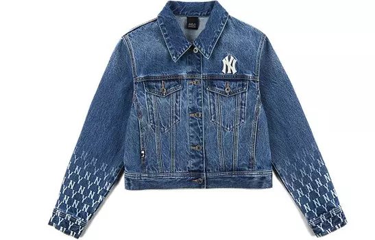 Джинсовая куртка с градиентной монограммой унисекс синего цвета Mlb, синий