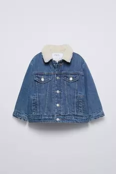 Джинсовая куртка с искусственной овчиной ZARA, синий