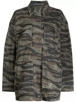 Джинсовая куртка с камуфляжным узором Alexander Wang, зеленый