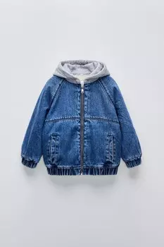 Джинсовая куртка с капюшоном в соответствии с изделием ZARA, средне-синий