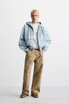 Джинсовая куртка с капюшоном ZARA, светло-синий