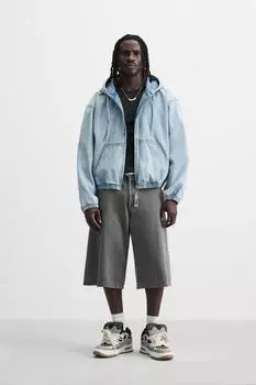 Джинсовая куртка с капюшоном ZARA, светло-синий