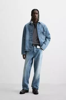 Джинсовая куртка с карманами ZARA, средне-синий