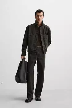 Джинсовая куртка с карманами ZARA, темный хаки