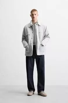 Джинсовая куртка с контрастным воротником ZARA, серый