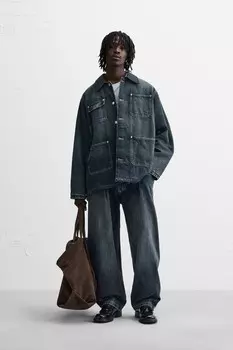Джинсовая куртка с контрастным воротником ZARA, синий