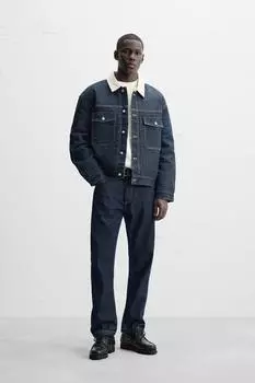Джинсовая куртка с контрастным воротником ZARA, синий