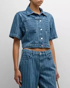 Джинсовая куртка с короткими рукавами Phoebe Triarchy, цвет Striped Medium Indigo