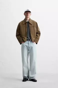 Джинсовая куртка с молнией ZARA, коричневый