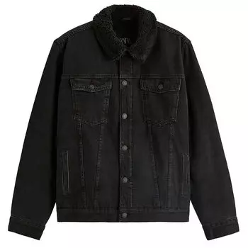 Джинсовая куртка с подкладкой из искусственной овчины Zara, черный