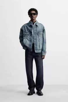 Джинсовая куртка с подкладкой ZARA, средне-синий