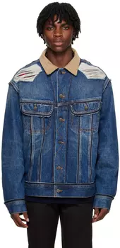 Джинсовая куртка с потертостями цвета индиго Maison Margiela