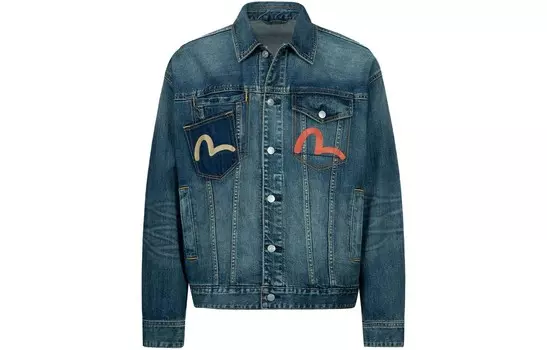 Джинсовая куртка с принтом «чайка» Evisu, синий