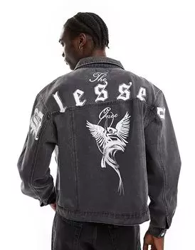 Джинсовая куртка с принтом черного цвета Liquor N Poker