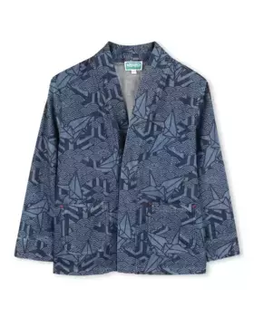 Джинсовая куртка с принтом и накладными карманами Kenzo Kids, синий