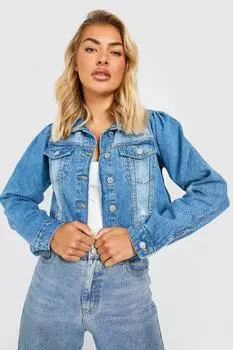 Джинсовая куртка с пухами на плечах Boohoo, синий