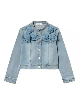 Джинсовая куртка с розовым декором TWINSET Kids, синий