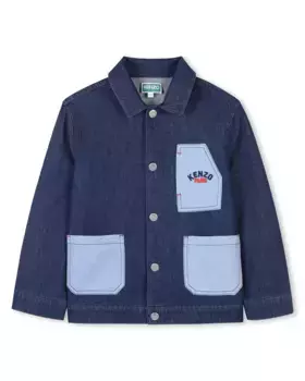 Джинсовая куртка с рубашечным воротником и контрастными карманами Kenzo Kids, синий