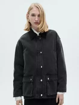 Джинсовая куртка сьюзи с вельветовым воротником Mango, темно-серый