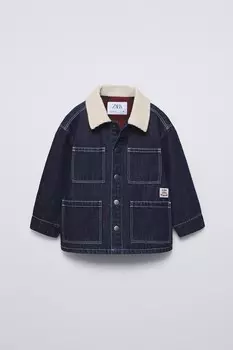 Джинсовая куртка с вельветовым воротником ZARA, синий