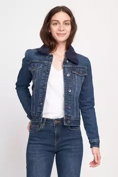 Джинсовая куртка с воротником из эко-пуха Timeout, синий