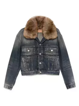 Джинсовая куртка с воротником из искусственного меха BALENCIAGA, синий