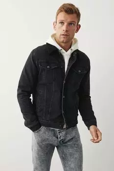 Джинсовая куртка с воротником из овчины Next, черный