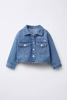 Джинсовая куртка с вышивкой lilo & stitch disney ZARA, средне-синий