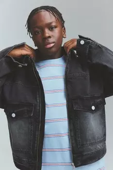 Джинсовая куртка с застежкой-молнией H&M, серый