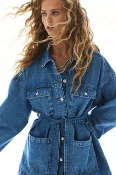 Джинсовая куртка с завязывающимся поясом H&M