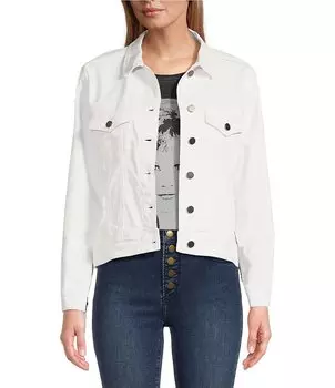 Джинсовая куртка Scully со стразами и бахромой на эластичном воротнике, нагрудном кармане и пуговицах спереди, белый