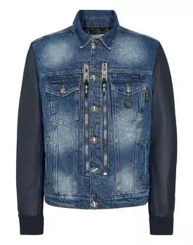 Джинсовая куртка стандартного кроя с нейлоновыми рукавами Hexagon PHILIPP PLEIN, цвет flash blue