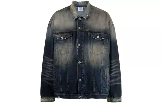 Джинсовая куртка Stonewashed с эффектом потертости Vetements, темно-синий