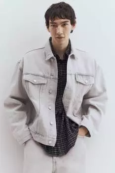 Джинсовая куртка свободного кроя H&M, серый