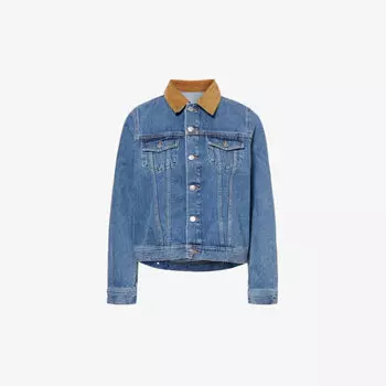 Джинсовая куртка свободного кроя с вельветовым воротником Sporty & Rich, синий