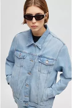 Джинсовая куртка свободного кроя с жесткой отделкой Hugo, синий