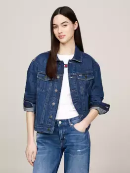 Джинсовая куртка Tommy Jeans "MOM CLS JACKET BH0056", с флагом Tommy Jeans, джинсовый