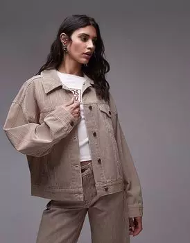 Джинсовая куртка Topshop Balloon в полоску коричневого цвета