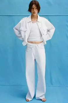 Джинсовая куртка trf с карманами ZARA, устрично-белый