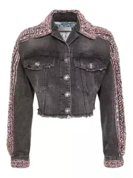 Джинсовая куртка, украшенная стразами Philipp Plein, серый