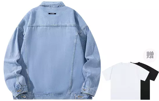 Джинсовая куртка унисекс A.X.S.K, Черный капюшон (свободные короткие рукава)