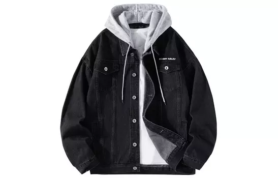 Джинсовая куртка унисекс BOBBY ABLEY, Винтажный синий капюшон (бесплатная футболка с длинными рукавами)