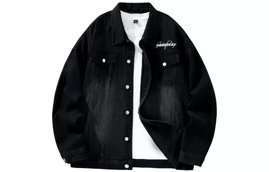 Джинсовая куртка унисекс BOTH PLAY, Black Washed White (Comes with Random T-Shirt)