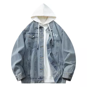 Джинсовая куртка унисекс LIVINGTOWN, Черная куртка и белый худи