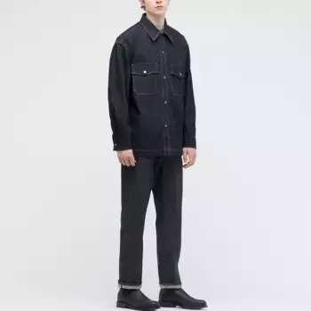 Джинсовая куртка унисекс темно-синяя Uniqlo, темно-синий