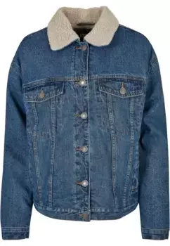 Джинсовая куртка URBAN CLASSICS " Urban Classics Women's Ladies Oversized Sherpa Denim Jacket" (1 шт.), без капюшона, синий