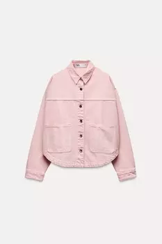 Джинсовая куртка z1975 с накладными карманами ZARA, розовый
