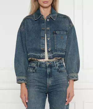 Джинсовая куртка женская Patrizia Pepe укороченная с бахромой, синий