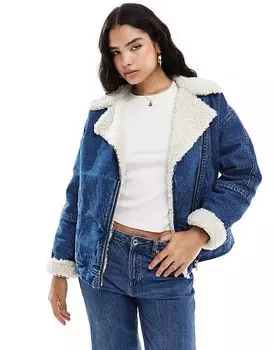 Джинсовая летная куртка с подкладкой из шерпы, средне-синего цвета Levi's