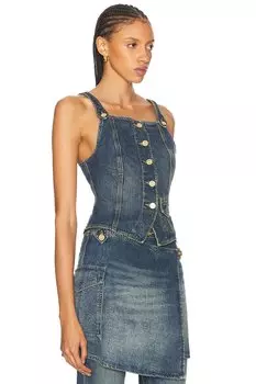 Джинсовая майка Ganni, цвет Mid Blue Vintage
